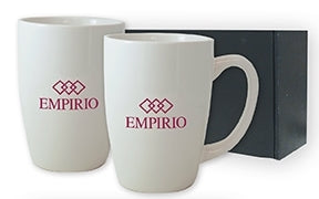 ~ Houston 16oz gloss white ceramic mug set of 2 in Jet gift box