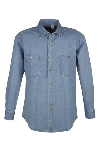 Men's Heavy weight Long Sleeve White Top Stitch Denim Shirt (XS-4XL)