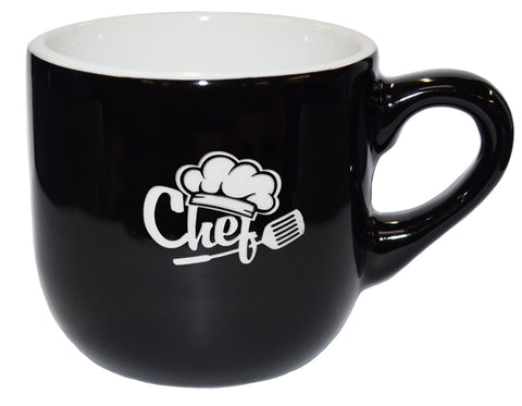 Wellington 8oz vitrified ceramic black/white cappuccino mug - Etched