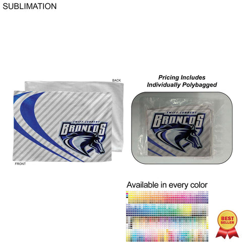 Individually Polybagged Colored Microfiber Dri-Lite Terry Rally, Skate Towel, 12x18, Sublimated