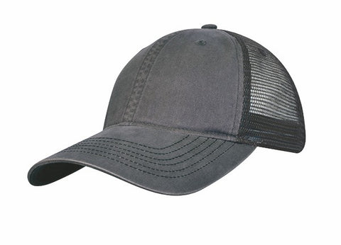 Bio-Washed Cotton Twill Front Cap w/Soft Mesh Sides & Back