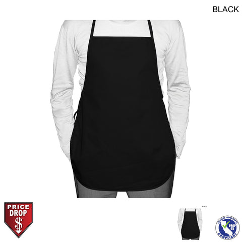 Shorter Length Twill Bib Apron, 19x24, No Pockets, Blank Only, In Stock