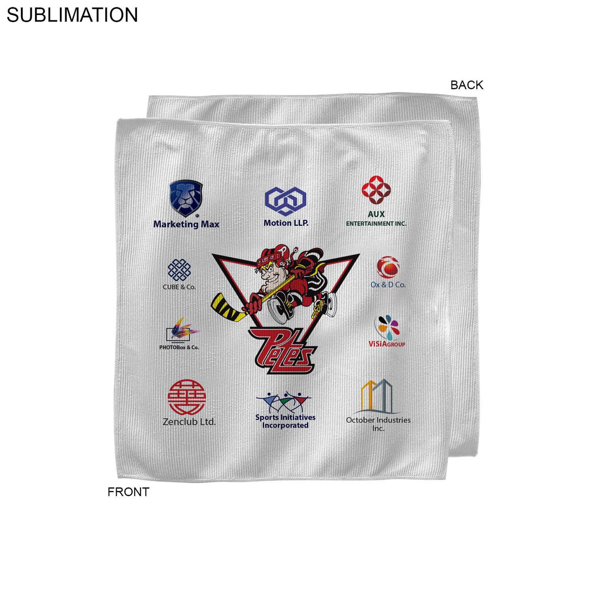 White Microfiber Dri-Lite Terry Sponsorship Rally Towel, 12x12, Sublimated Full Color Logos