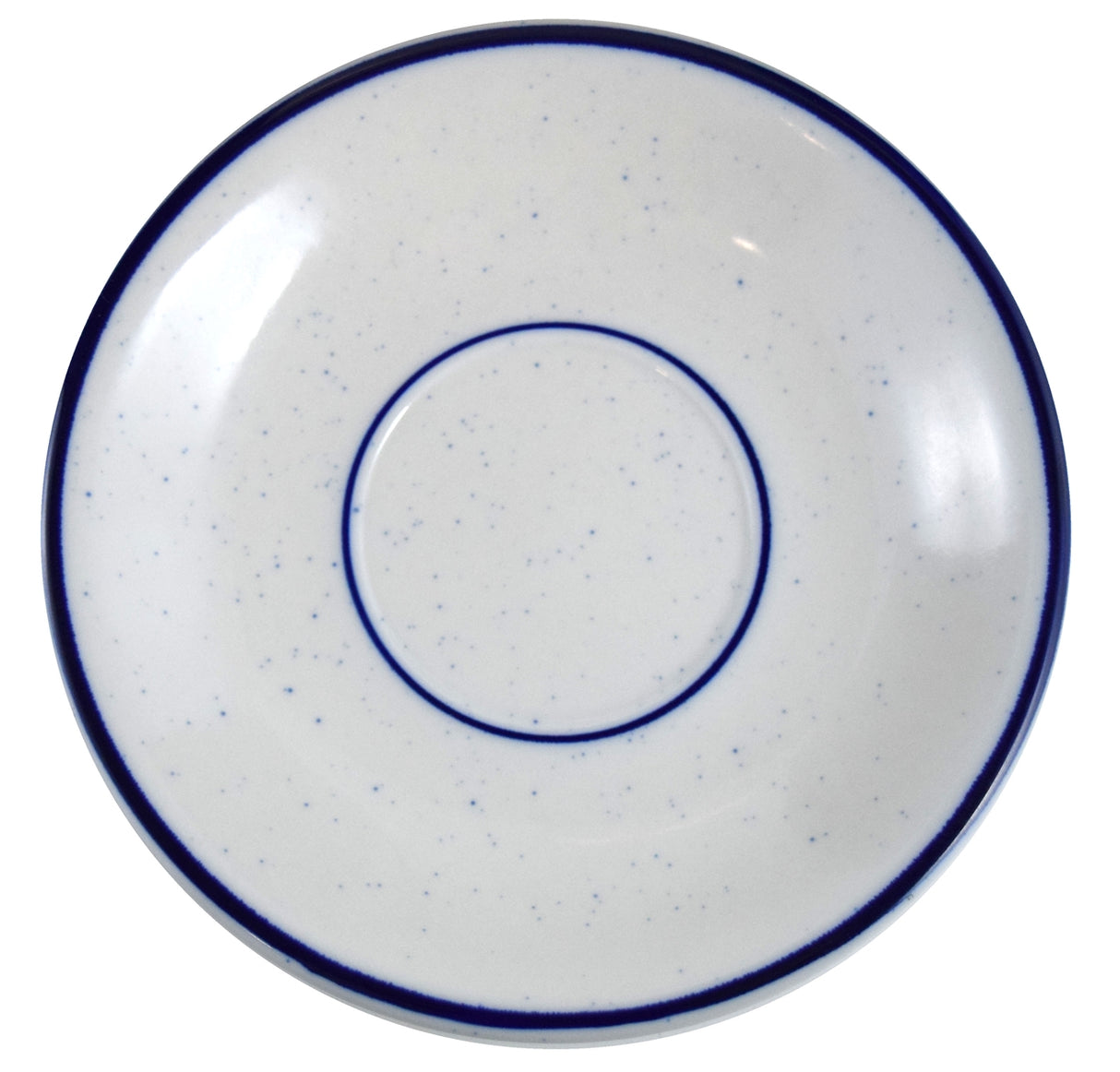 6" Saucer cream colour ceramic with blue speckles and rim