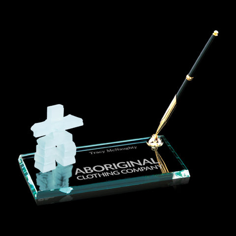 Inukshuk Pen Set - Jade Base, Black/Gold Pen