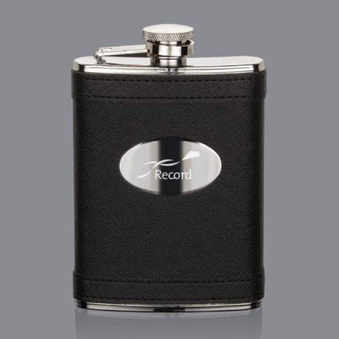 Hodge Hip Flask -  Black/Stainless Plate